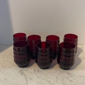 1960’s Hocking glass 9 ounce tumblers Bubble, royal ruby (set of 7)